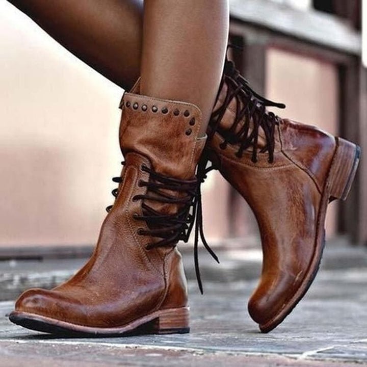 Heather’s Genuine Leather Lace-Up Studded Ankle Boots