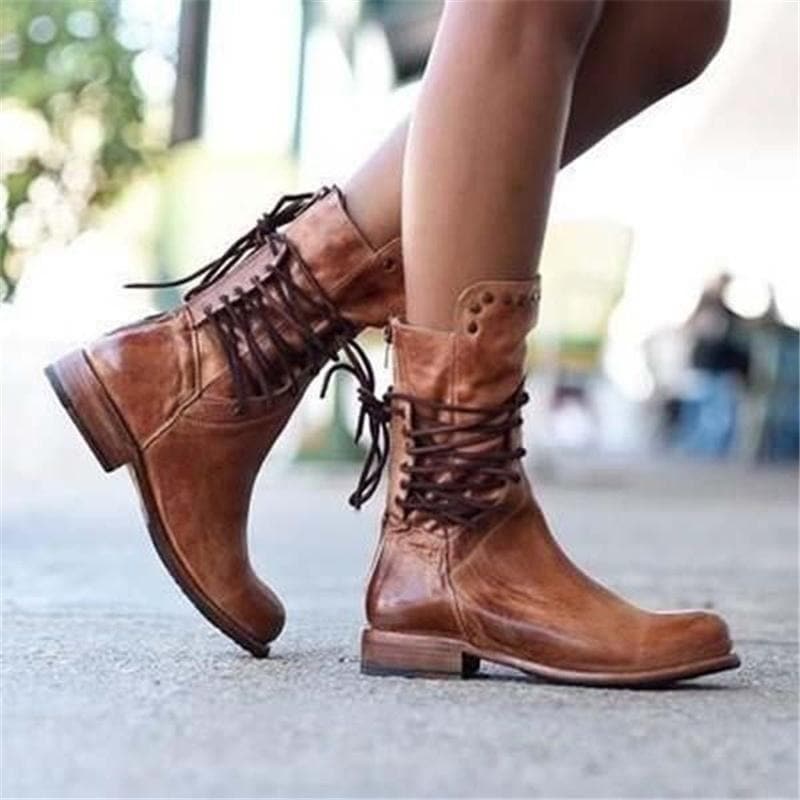 Heather’s Genuine Leather Lace-Up Studded Ankle Boots