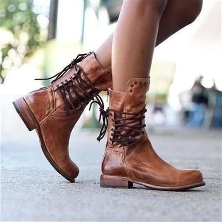Heather’s Genuine Leather Lace-Up Studded Ankle Boots