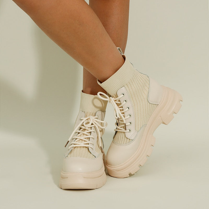 Heather’s Chunky Lace-Up Knit Ankle Boots