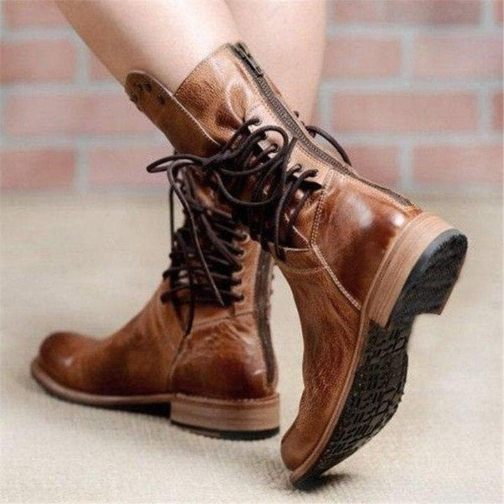 Heather’s Genuine Leather Lace-Up Studded Ankle Boots