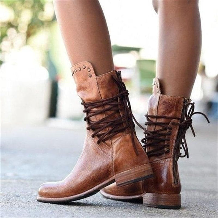 Heather’s Genuine Leather Lace-Up Studded Ankle Boots