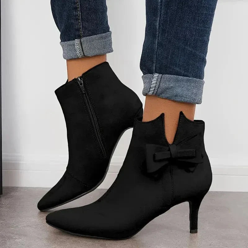 Heather’s Elegant Bow Stiletto Ankle Boots