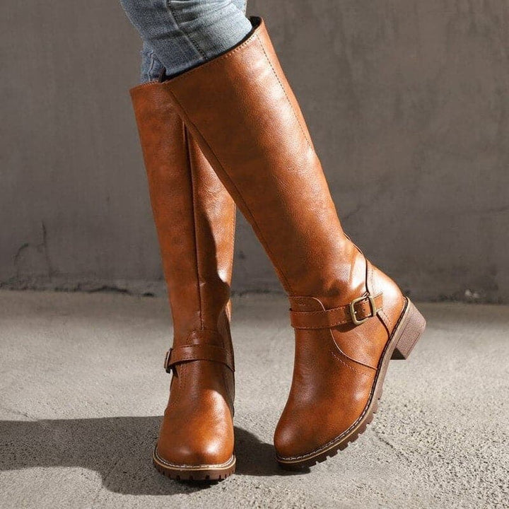 Heather’s Classic Knee-High Buckle Leather Boots