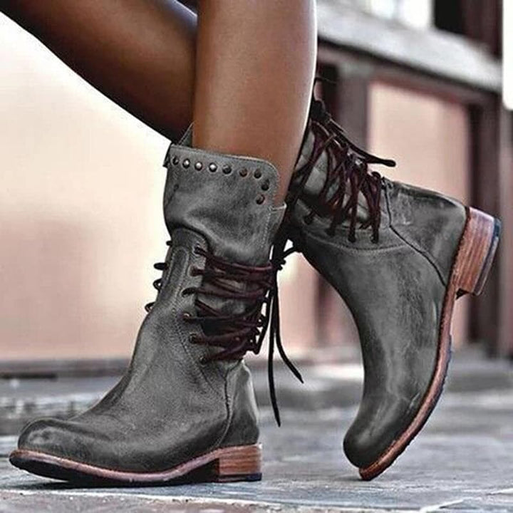 Heather’s Genuine Leather Lace-Up Studded Ankle Boots