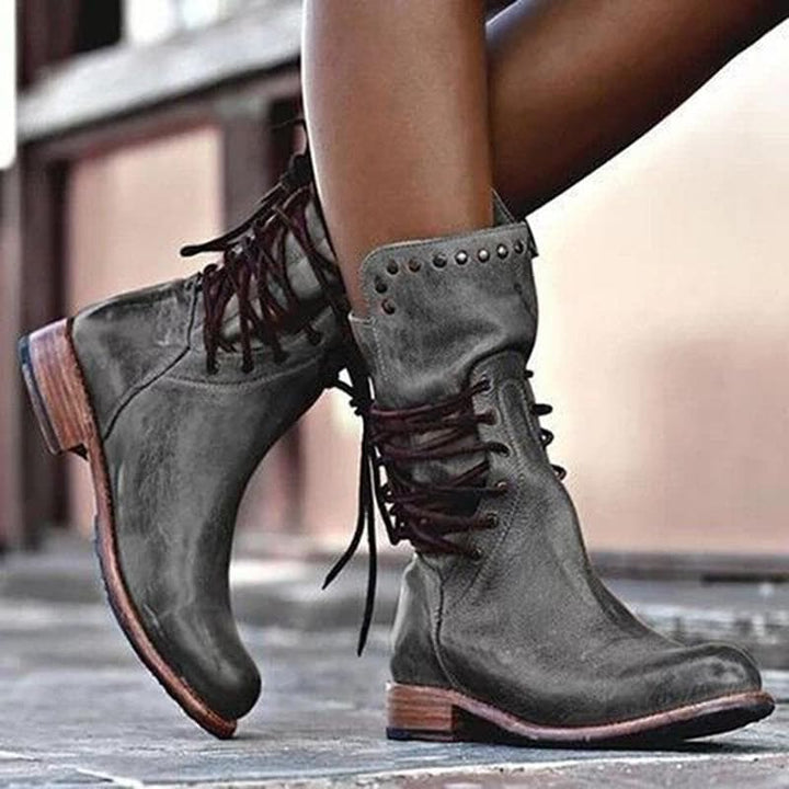 Heather’s Genuine Leather Lace-Up Studded Ankle Boots