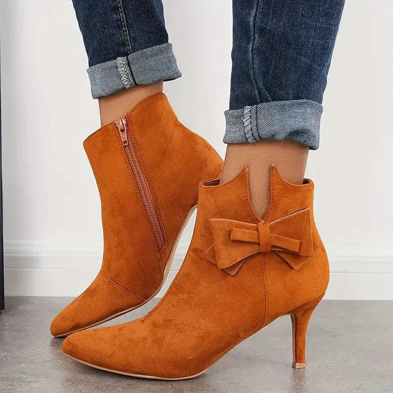 Heather’s Elegant Bow Stiletto Ankle Boots