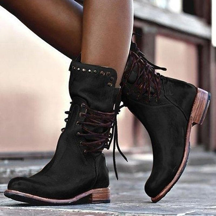 Heather’s Genuine Leather Lace-Up Studded Ankle Boots