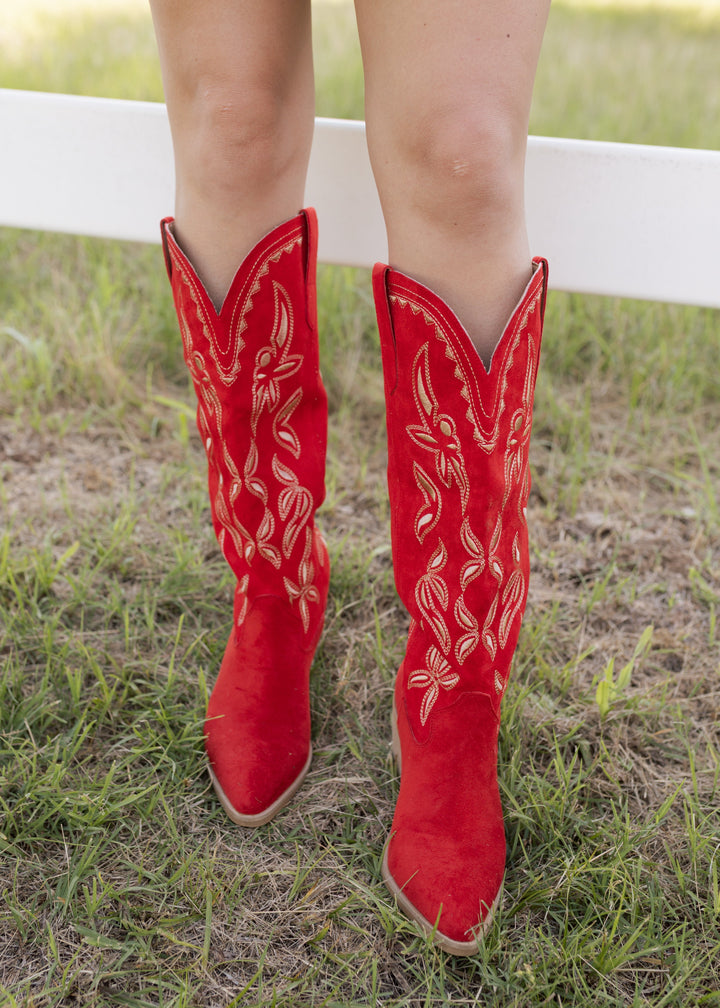 Heather’s Red Embroidered Western Boots