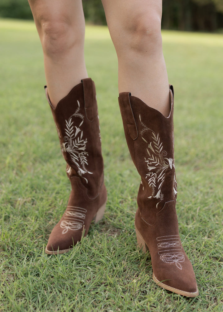 Heather’s Flora Brown Embroidered Western Boots