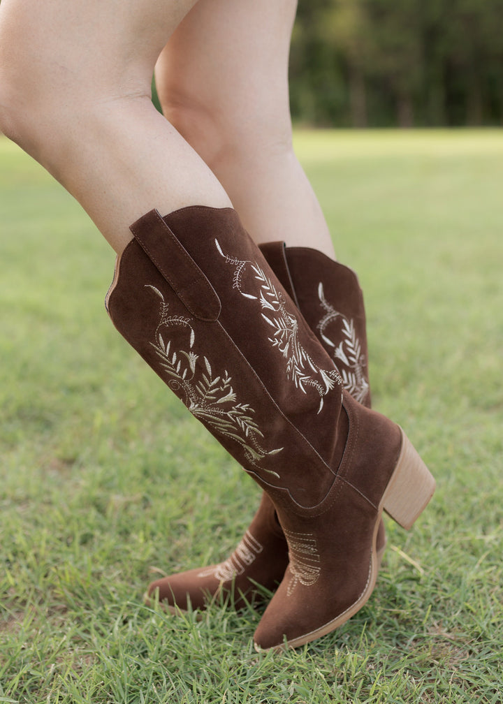 Heather’s Flora Brown Embroidered Western Boots