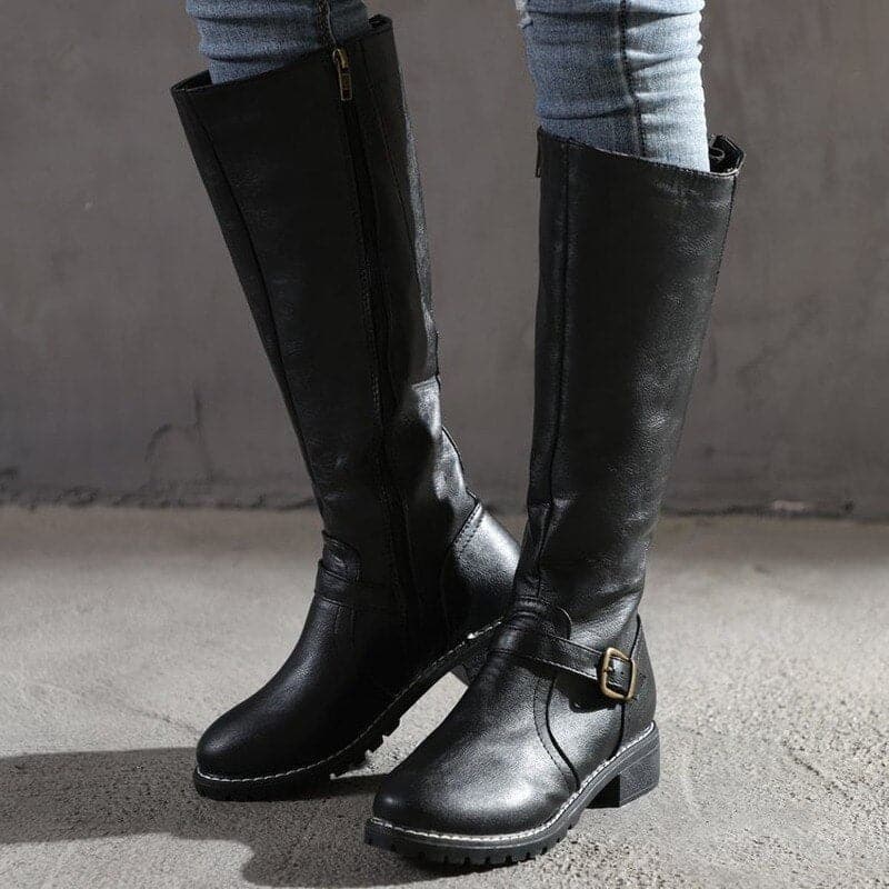 Heather’s Classic Knee-High Buckle Leather Boots