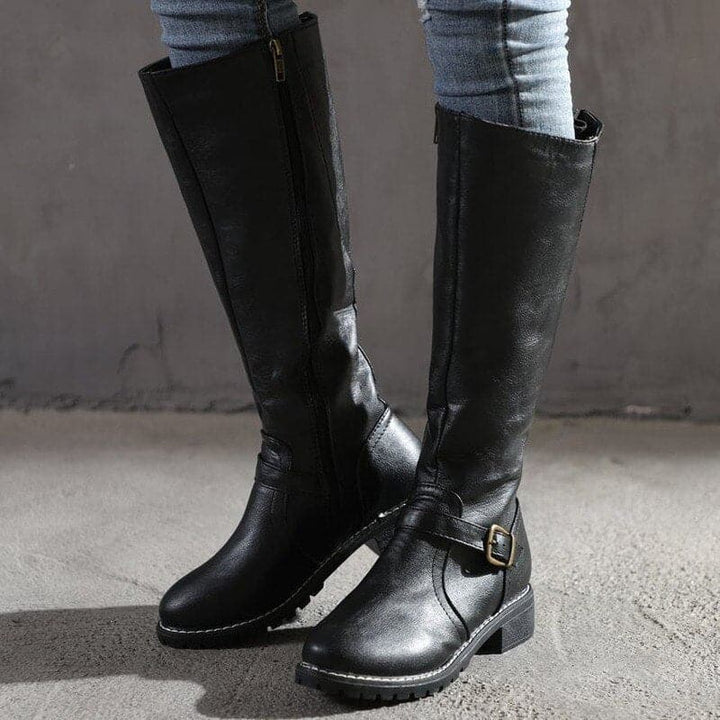 Heather’s Classic Knee-High Buckle Leather Boots