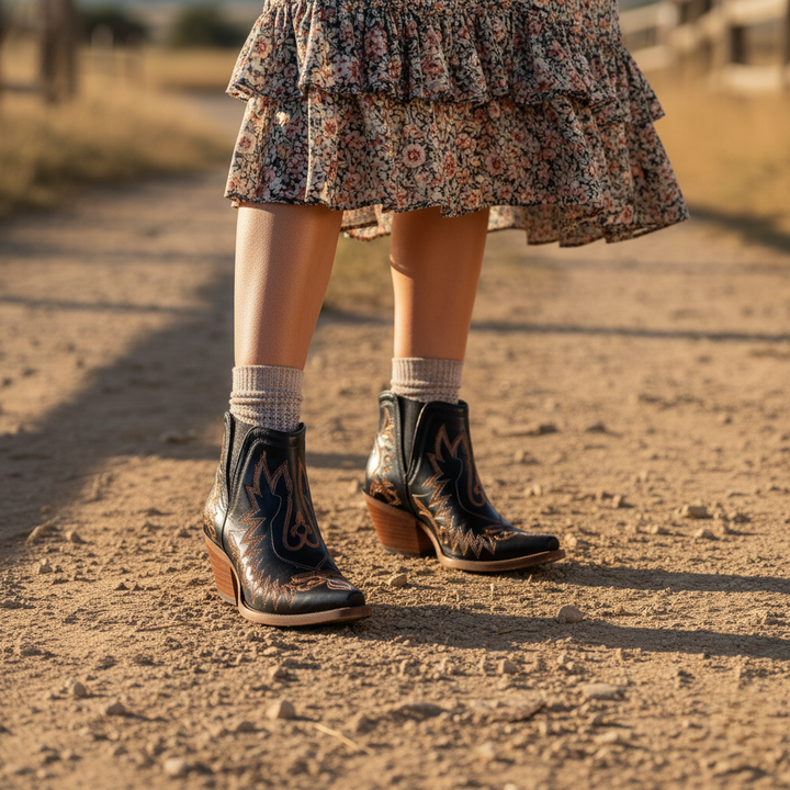 Heather’s Boho Western Embroidered Ankle Boots