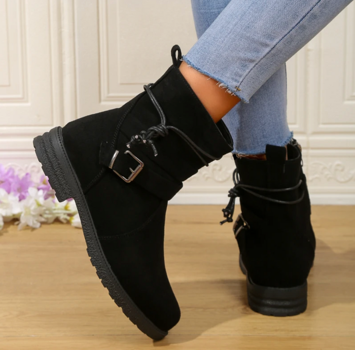 Heather’s Suede Buckle Ankle Boots
