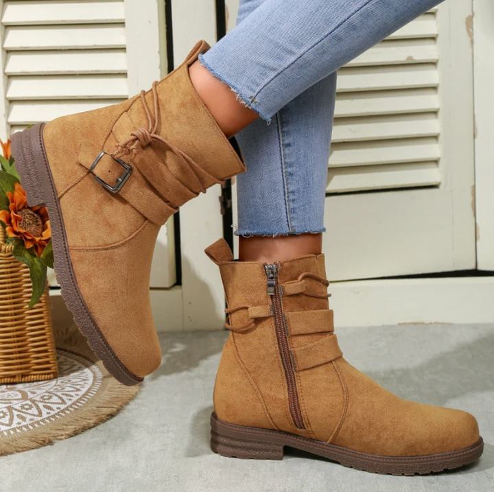 Heather’s Suede Buckle Ankle Boots