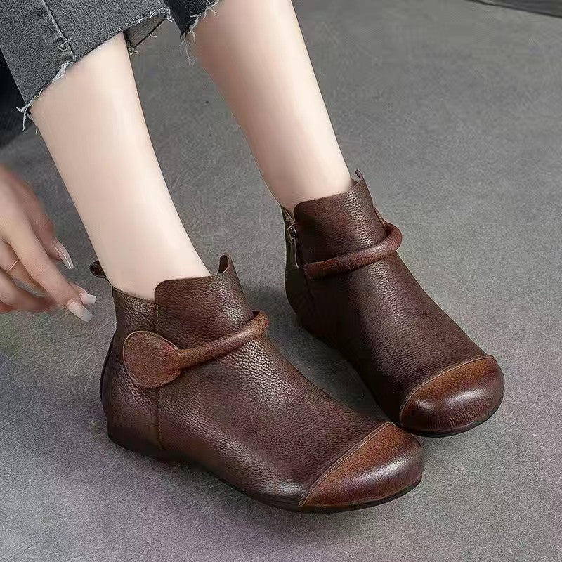 Heather’s Soft PU Round-Toe Side-Zip Ankle Boots