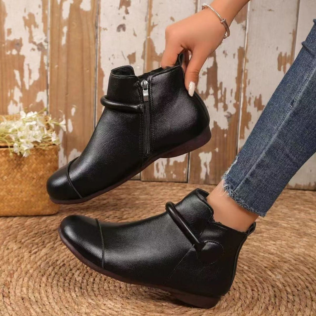 Heather’s Soft PU Round-Toe Side-Zip Ankle Boots
