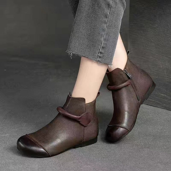 Heather’s Soft PU Round-Toe Side-Zip Ankle Boots