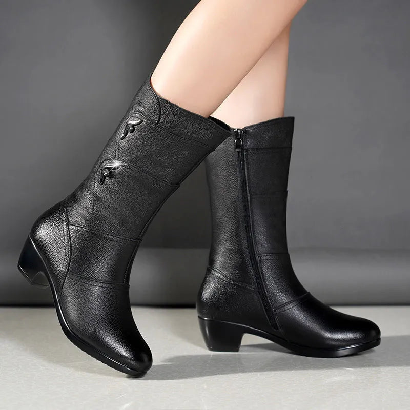 Heather’s Elegant Mid-Calf Stitch Detail Comfort Boots