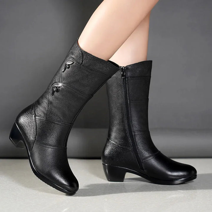 Heather’s Elegant Mid-Calf Stitch Detail Comfort Boots
