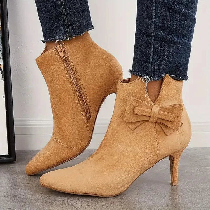 Heather’s Elegant Bow Stiletto Ankle Boots