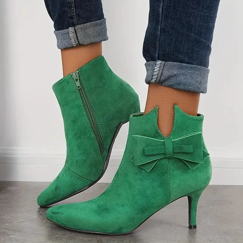 Heather’s Elegant Bow Stiletto Ankle Boots