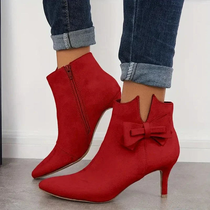 Heather’s Elegant Bow Stiletto Ankle Boots