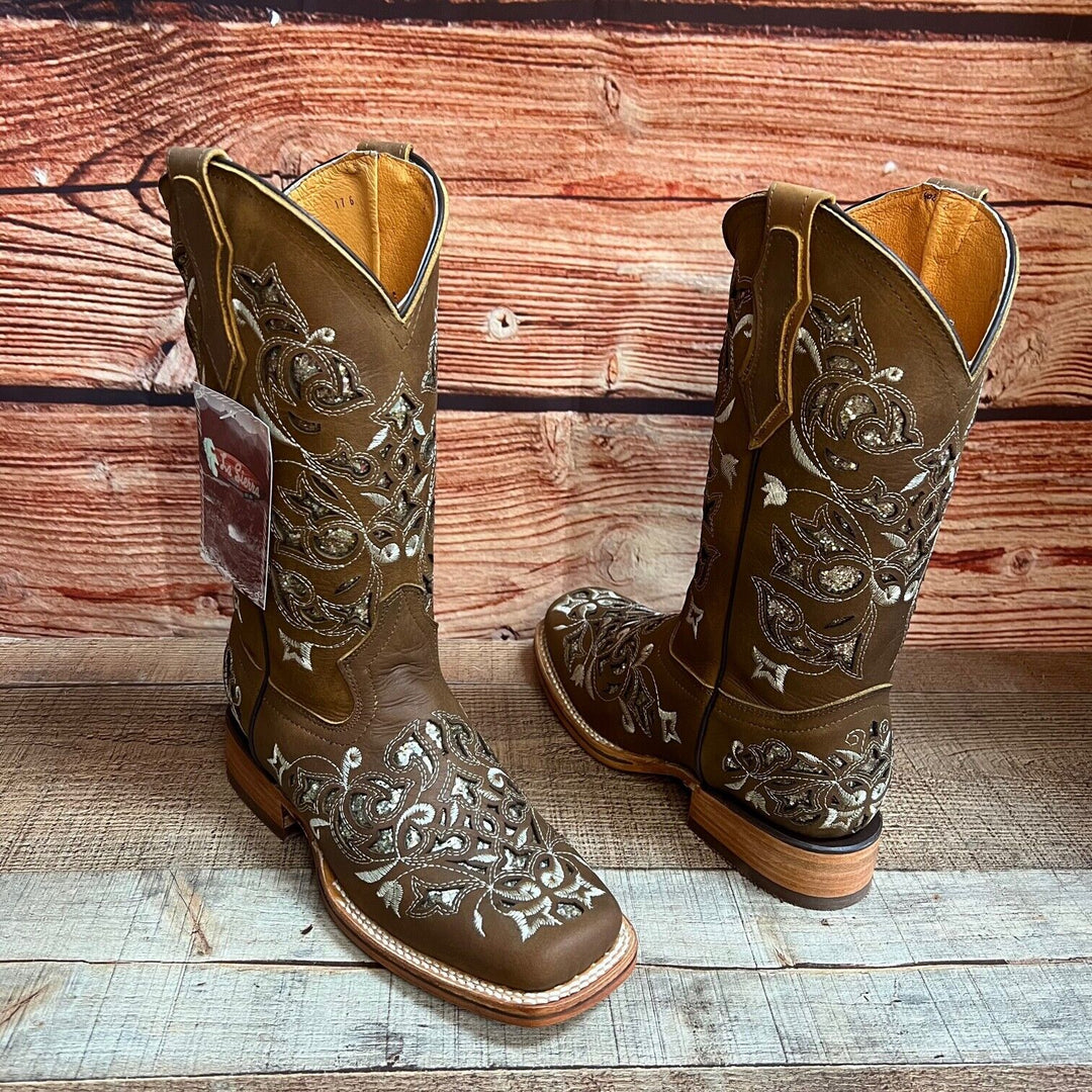 Heathers Western Rodeo Square Toe Glitter Inlay
