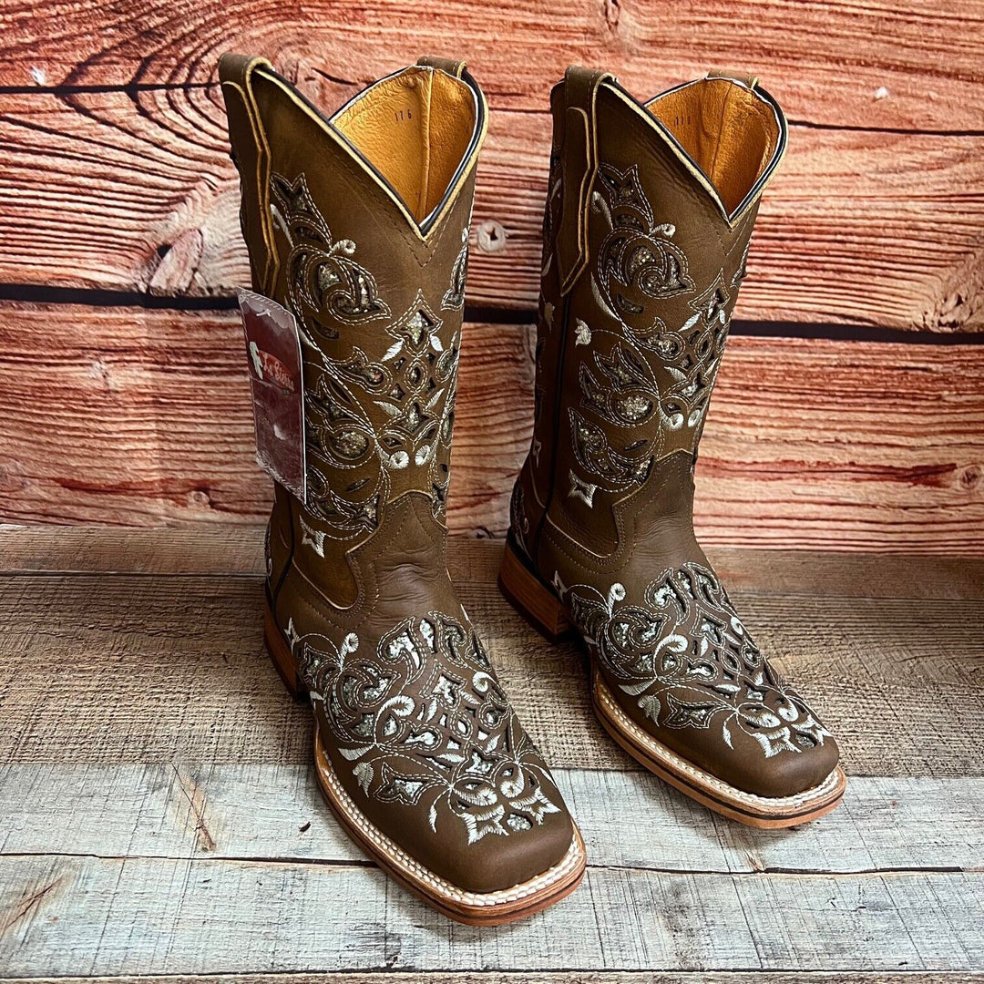 Heathers Western Rodeo Square Toe Glitter Inlay